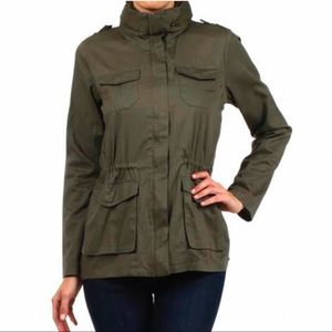 Iris Army Green Military Type Jacket Hooded Adjustable Waist